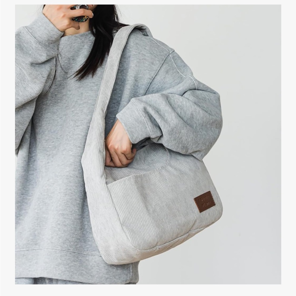 Corduroy Gray Shoulder Tote Bag